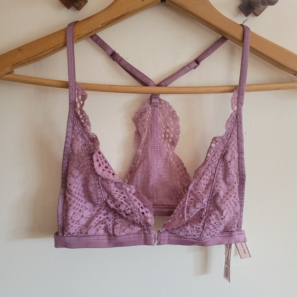 Victoria's Secret Bralette Bra Lace Pink Mauve Racerback Adjustable XS Extra Sma